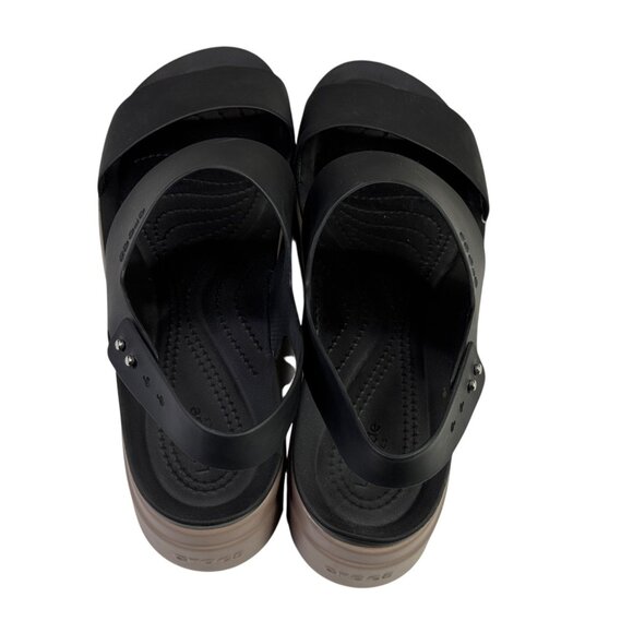 Crocs Brooklyn Low Wedge Sandals Womens 11 Black Tan LiteRide Platform Shoes - Picture 9 of 12